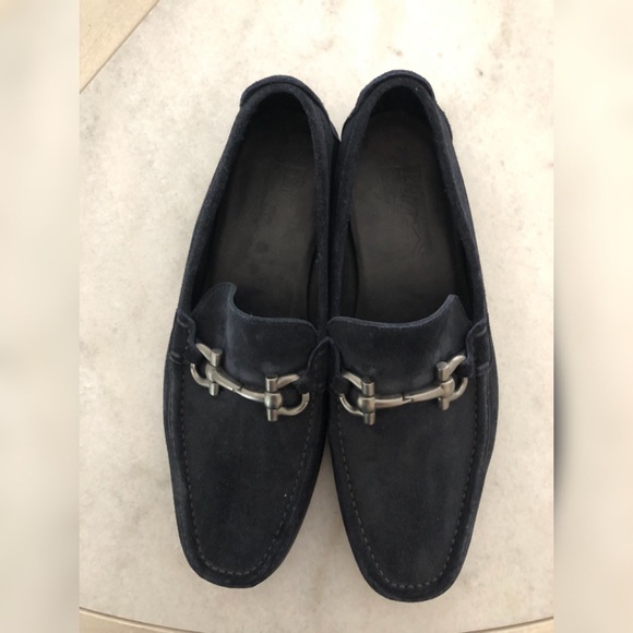 Ferragamo blue suede shoes Clearance